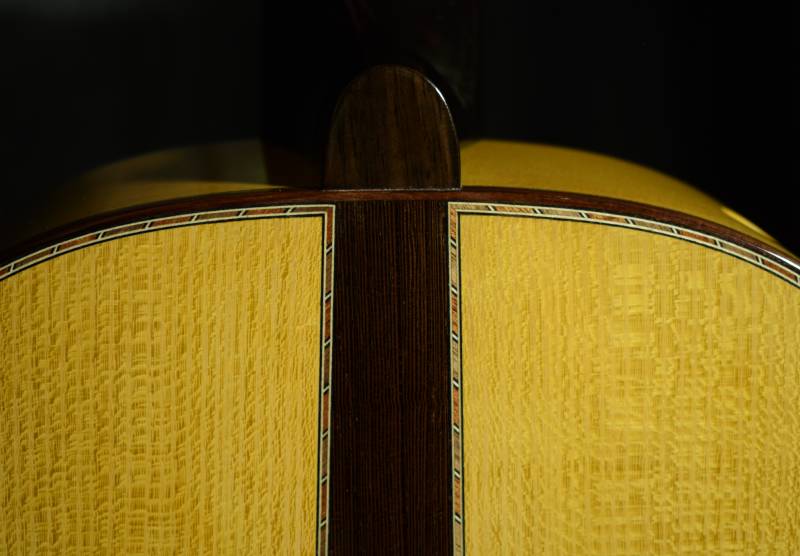 Same purfling forming the rosette border framing the back plates